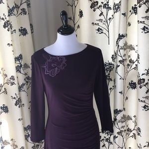 Eggplant purple Nine West dress with flower detail